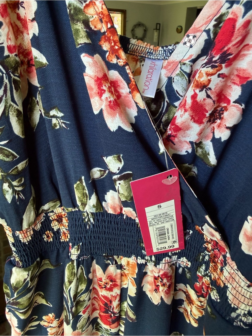 NWT Xhilaration Navy Floral Wide-Leg Jumpsuit size small with pockets - Picture 6 of 10